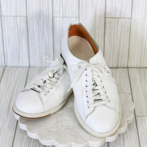 Linds size 7D white leather tie bowling shoes men's EUC! - Picture 1 of 8